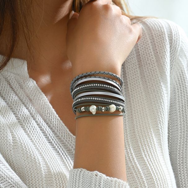 Geometric niche design style women's pearl personalized and versatile inlaid series multi-layer bracelet_ipsvogv.com