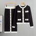 Women's haute couture French socialite knit suit slim coat skirt two-piece set_ipsvogv.com