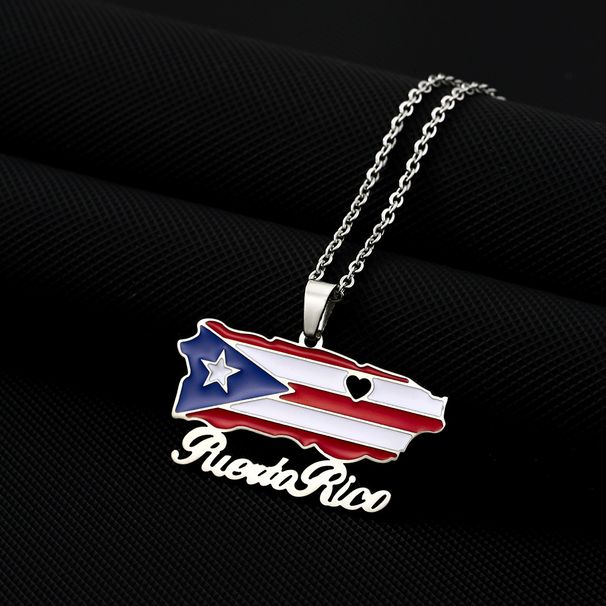 vintage oil drip stainless steel Puerto Rico map flag pendant necklace men and women hot selling accessories new products_ipsvogv.com