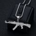 Hip Hop Jewelry Titanium Steel Gold Plated Diamond Inlaid AK47 Pendant Necklace_ipsvogv.com