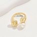 Geometric fashion OL women's inlaid pearl ring, niche pleated high-end design, open index finger ring_ipsvogv.com