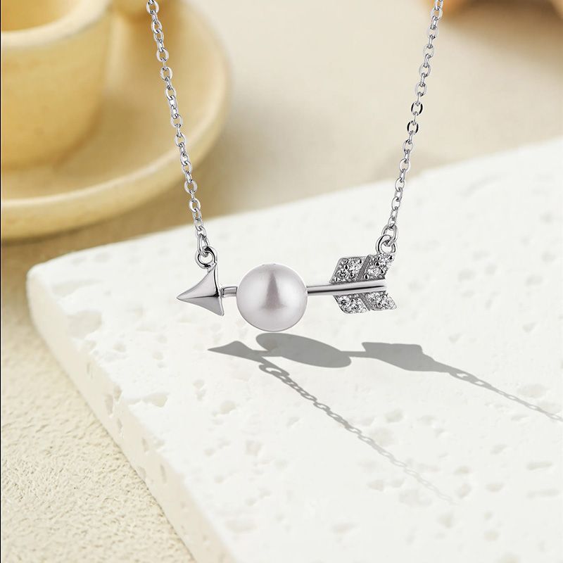 S Sterg Sier Freshwater Pearl Cupid's Arrow Necklace Earrings Two Piece Set Japanese And Korean Trendy Personality_ipsvogv.com