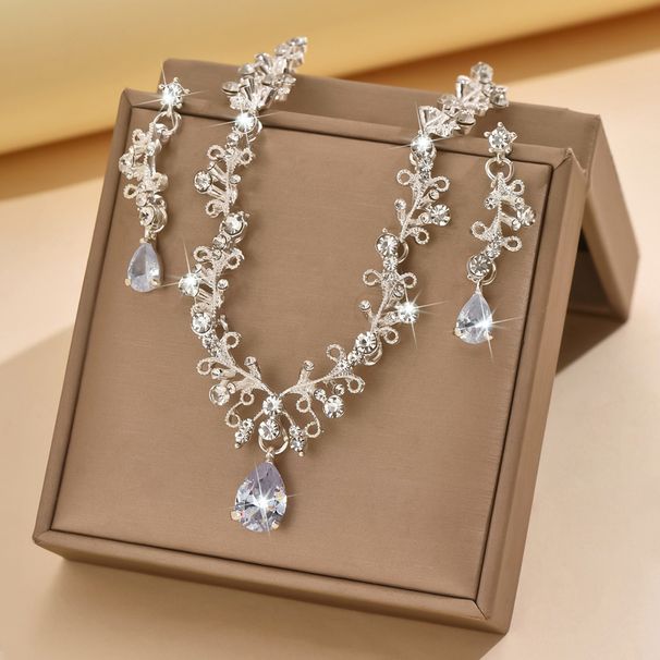 Women’s Jewelry Set Fashion Alloy Rhinestone Wedding Necklace Earrings Bride Wedding Jewelry Banquet Ladies Necklace Set_ipsvogv.com