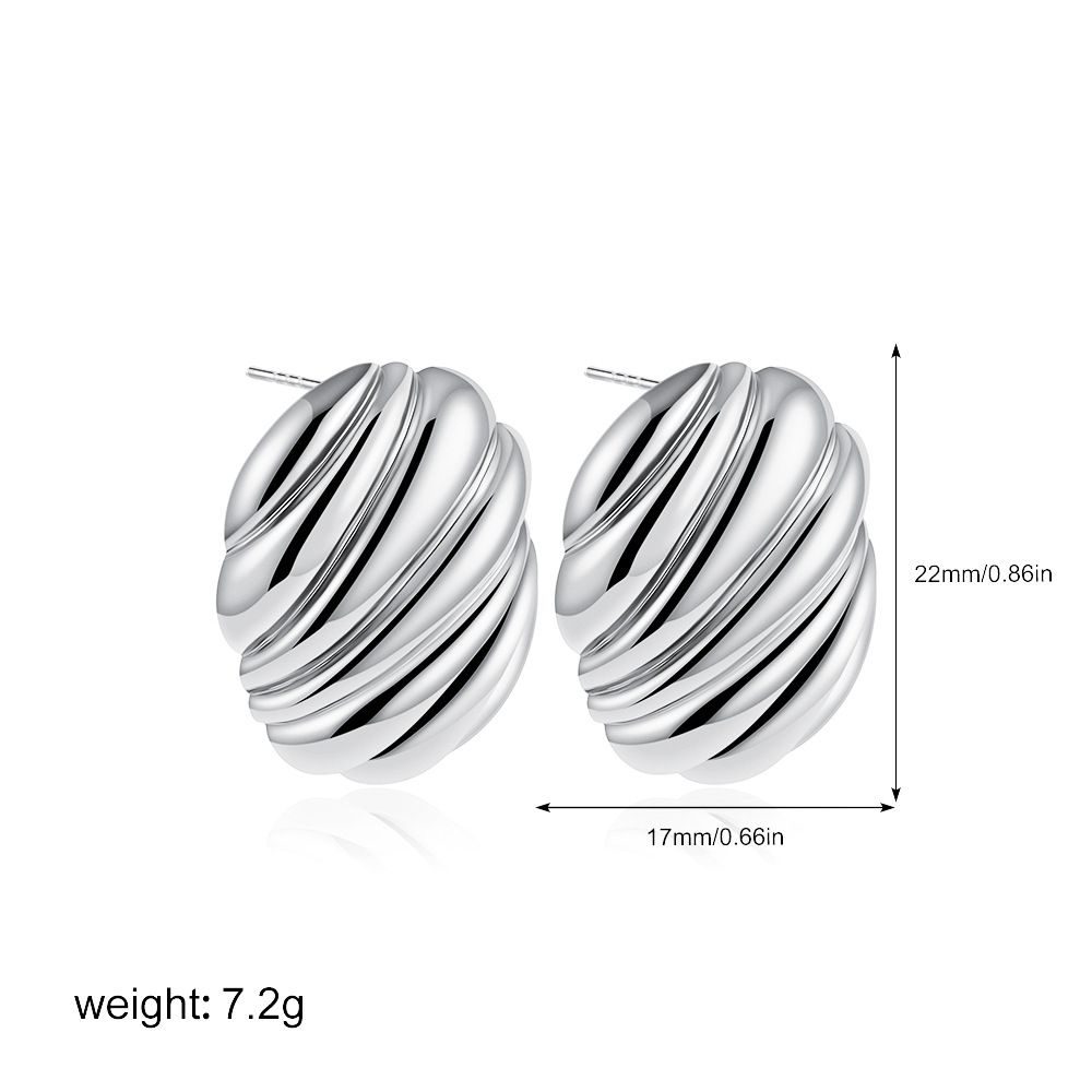 Unisex Plated Oval Thread Earrings Irregular Texture Bread Earrings Simple Earrings For Women_ipsvogv.com