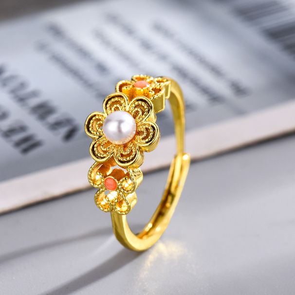 New Alice Bead Drop Glue Gold Plated Ring For Women, Light Luxury, Niche Design, Finger Ring, Cold Style_ipsvogv.com