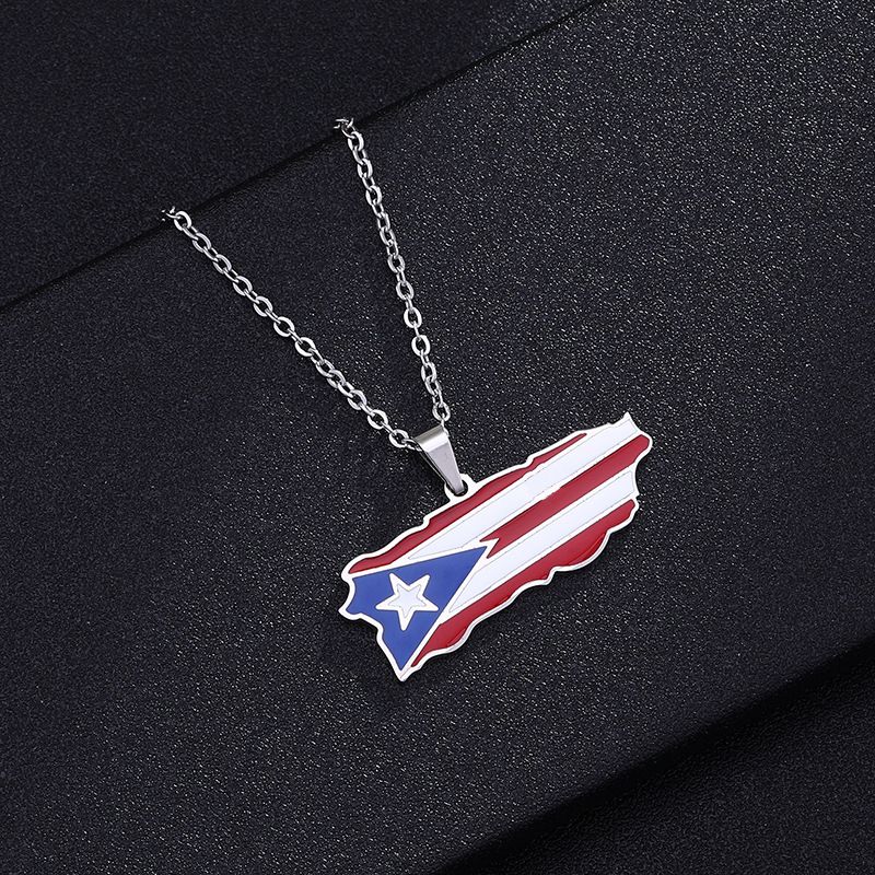 stainless steel oil drop Puerto Rico heart map pendant necklace hot selling men and women jewelry_ipsvogv.com