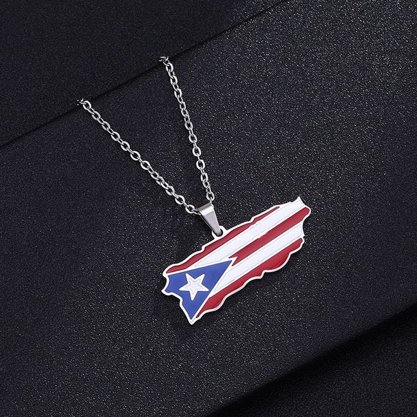 stainless steel oil drop Puerto Rico heart map pendant necklace hot selling men and women jewelry_ipsvogv.com