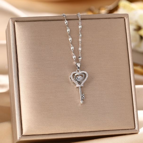 Japanese And Korean Niche Design Sense, Agile Key, Titanium Steel Necklace, Female Fashion, Heart Beating Zircon Mesh_ipsvogv.com