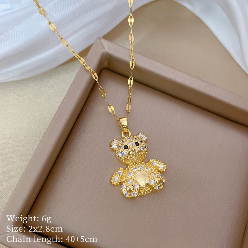 3D 【 】 Bear Light Luxury Charm Gorgeous Full Diamond Necklace Women's Versatile Clavicle Titanium Steel Chain 【 】_ipsvogv.com