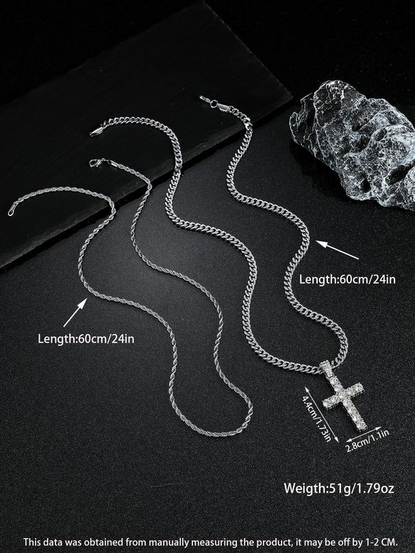 Fashion Full Diamond Hip Hop Cross Necklace Accessories Women's High Grade Long Style Stacked Collarbone Chain_ipsvogv.com
