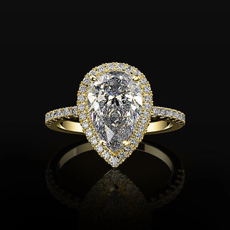 Sanjie Copper Micro Inlaid Creative Shining Water Drop Shaped Zircon Wedding Ring Women's Jewelry_ipsvogv.com