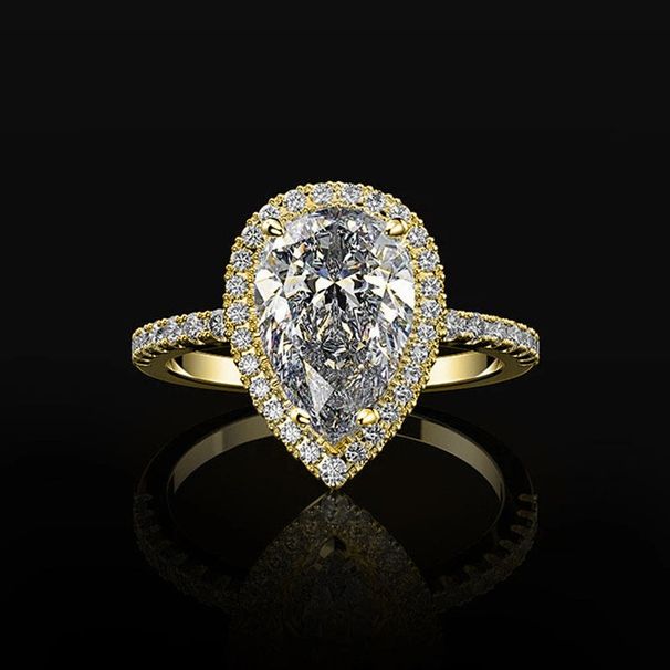 Sanjie Copper Micro Inlaid Creative Shining Water Drop Shaped Zircon Wedding Ring Women's Jewelry_ipsvogv.com