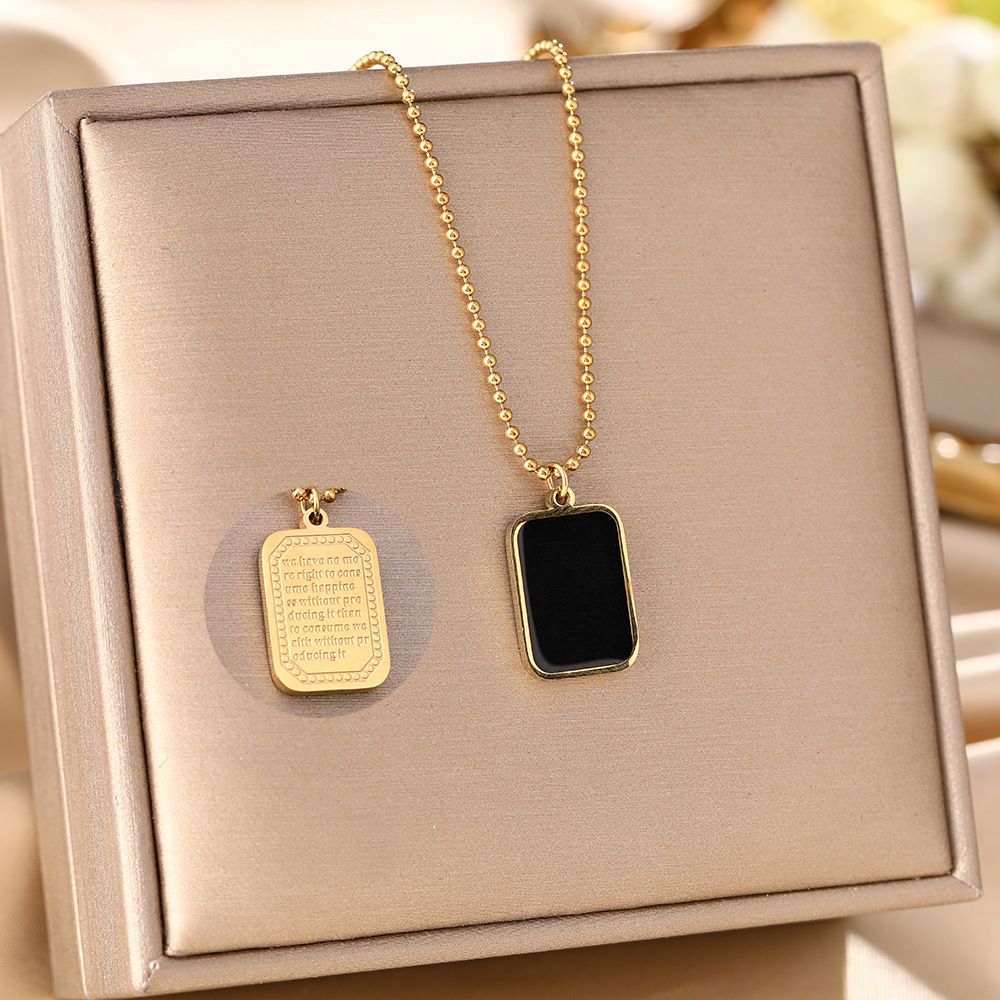 English Inspirational Black Square Titanium Steel For Women, Not Fading, Niche, Light Luxury Collarbone Chain, Internet_ipsvogv.com