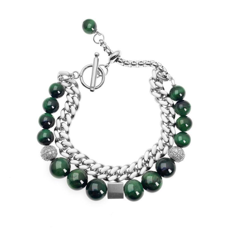 Hip Hop Fashion Brand For Men And Women With Adjustable Length Tiger Eye Stone Obsidian Cuban Chain Double Layer Stacking Bracelet_ipsvogv.com