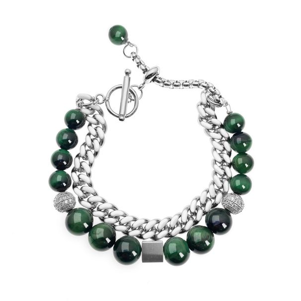 Hip Hop Fashion Brand For Men And Women With Adjustable Length Tiger Eye Stone Obsidian Cuban Chain Double Layer Stacking Bracelet_ipsvogv.com