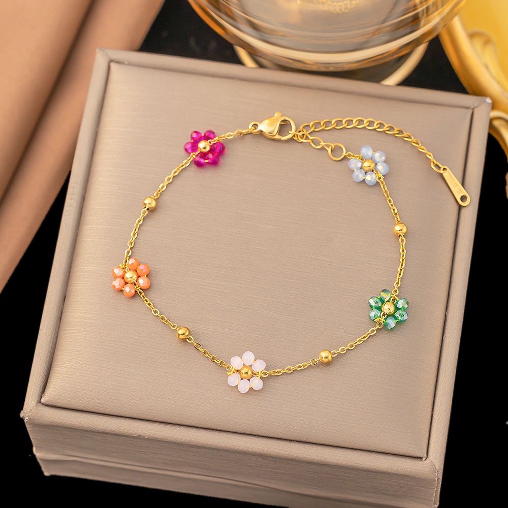 Cute Versatile Flower Bracelet Made Of Gold Stainless Steel With Simple Design, Fashionable And High-d Jewelry For_ipsvogv.com