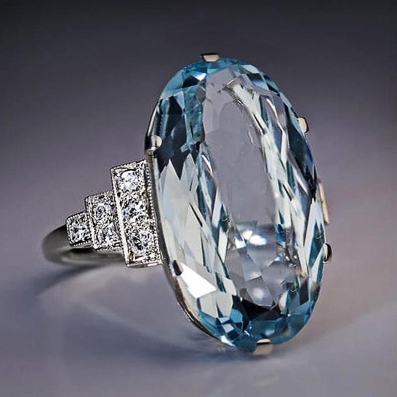 Cao Shi Recommends Exquisite With Large Oval Blue Crystal Ring For Women's Handicrafts_ipsvogv.com