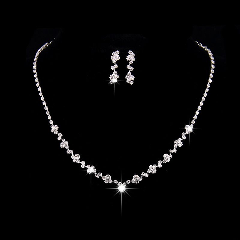 2024 Fashion Casual Bride Accessories Gold Color Rhinestone Necklace Earrings Bracelet Ring Set_ipsvogv.com