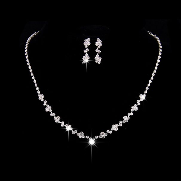 2024 Fashion Casual Bride Accessories Gold Color Rhinestone Necklace Earrings Bracelet Ring Set_ipsvogv.com