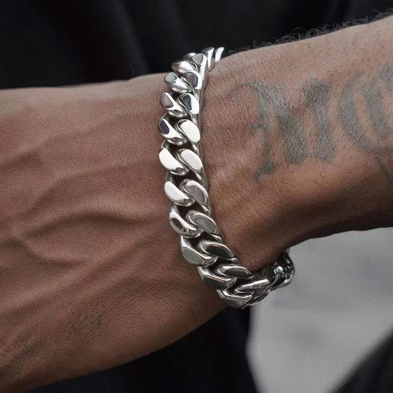 Cuban Chain Bracelet Men's High Street Accessories American Hip-Hop Minimalist Style Cool Titanium Steel Couple Jewelry_ipsvogv.com
