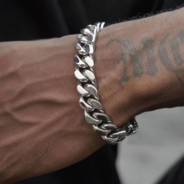 Cuban Chain Bracelet Men's High Street Accessories American Hip-Hop Minimalist Style Cool Titanium Steel Couple Jewelry_ipsvogv.com
