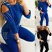 Women's Clothing Autumn Set Sexy Beaded Solid Color Round Neck Long Sleeve Set_ipsvogv.com