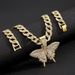Hip Hop Fashion Versatile Necklace Fashionable Full Diamond Unisex Butterfly Pendant Cuban Chain Jewelry_ipsvogv.com