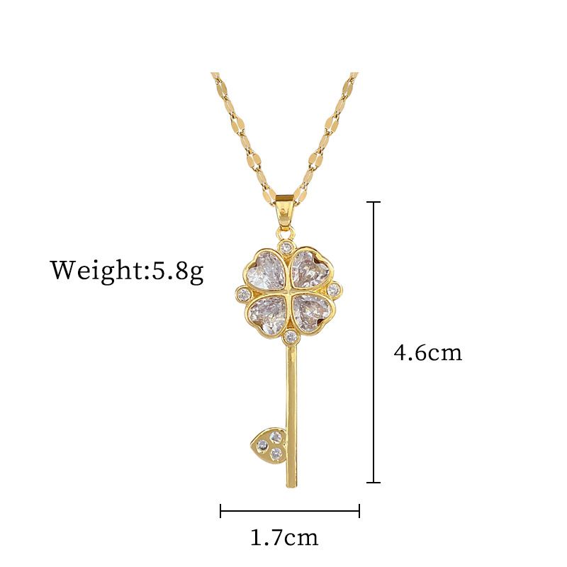 Steel 【 Titanium 】 Flower Key Light Luxury Temperament Gorgeous Full Diamond Necklace Women's Versatile Collarbone 【 】 【 】 【 】_ipsvogv.com