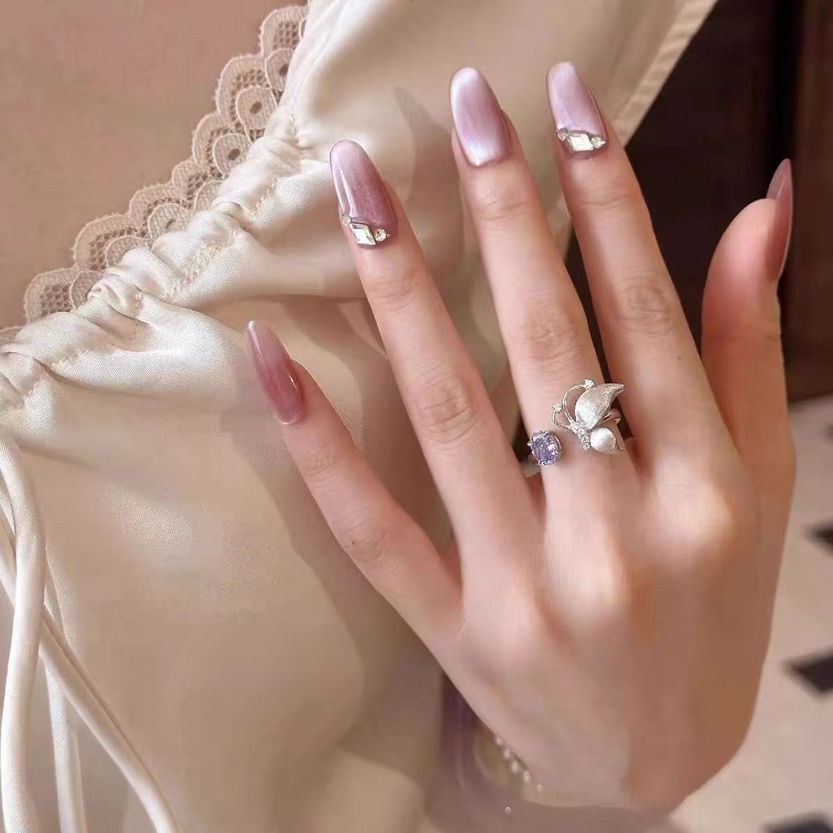 New Sweet, Simple, Exquisite Girl's Heart Purple Butterfly Open Female Ins Niche Design High End Ring_ipsvogv.com