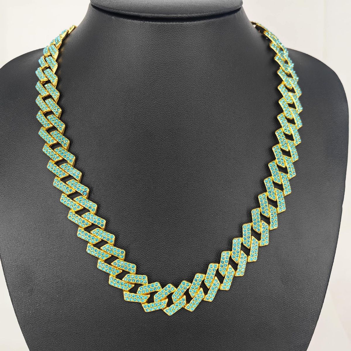 Men’s Jewelry Set Fashion Hip Hop New 15mm Diamond Color Rhinestone Trendy Cuban Chain Full Diamond Necklace Big Gold Chain_ipsvogv.com