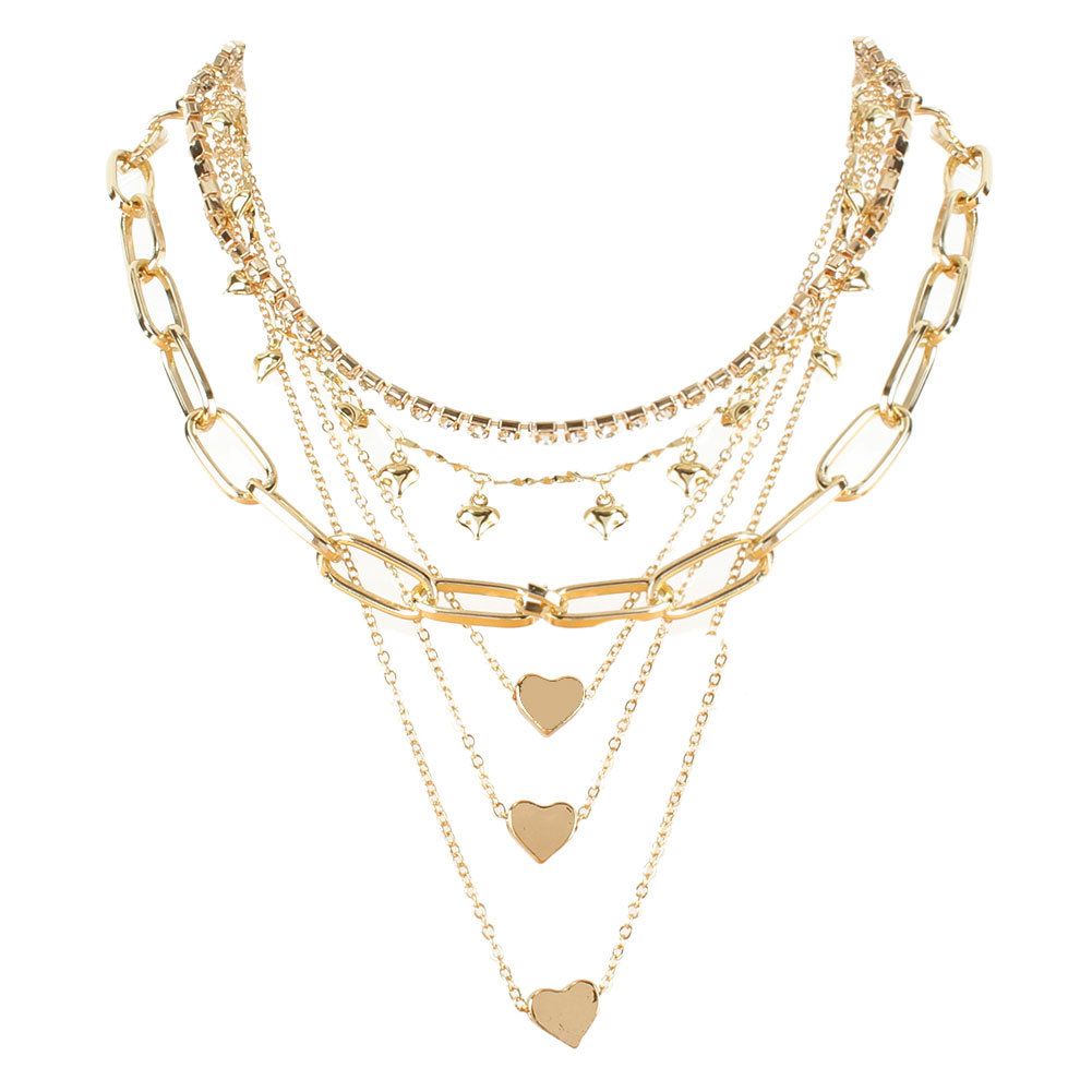 Multi Layer Chain Necklace Alloy Love Pendant Claw Chain Simple Clavicle Chain Necklace_ipsvogv.com