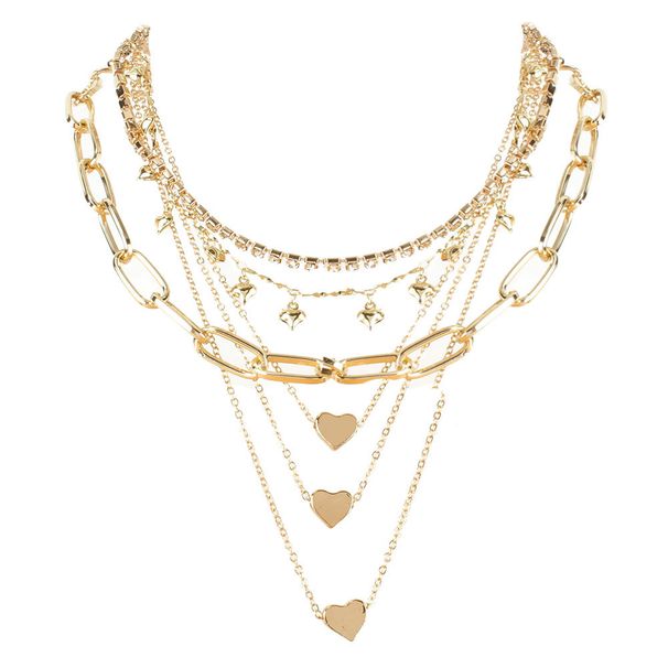 Multi Layer Chain Necklace Alloy Love Pendant Claw Chain Simple Clavicle Chain Necklace_ipsvogv.com