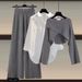 Women's Clothing Knitted sweater shirt wide leg pants three piece suit large size women's clothing women's fashion slim_ipsvogv.com