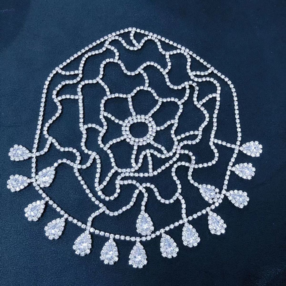 Fashion rhinestone forehead chain mesh water drop headband performance hair cap jewelry_ipsvogv.com
