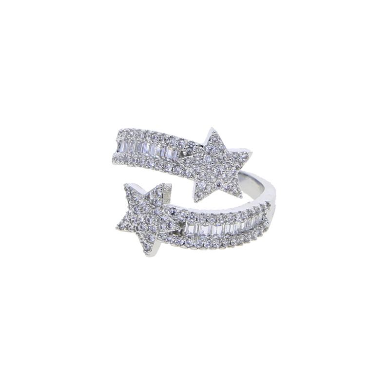 Women's Jewelry Open Star Ring With Micro-Pavé Zirconia Geometric Design For Casual Party Wear Silver Gold Ring Five Pointed Star Zircon Ring_ipsvogv.com