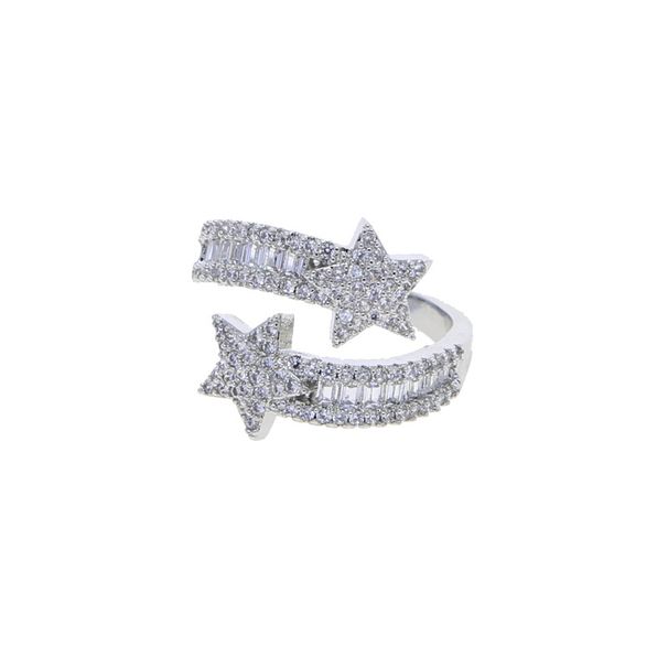 Women's Jewelry Open Star Ring With Micro-Pavé Zirconia Geometric Design For Casual Party Wear Silver Gold Ring Five Pointed Star Zircon Ring_ipsvogv.com