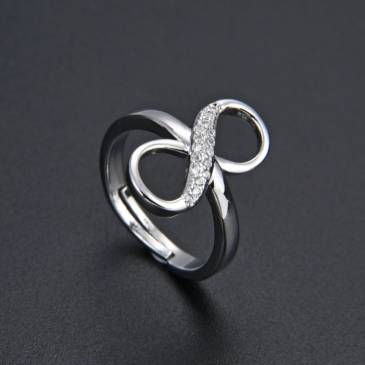 Unisex Simple Diamond Zircon CZ Infinity Symbol Ring Women's 8 Shaped Ring Opening Design Adjustable_ipsvogv.com