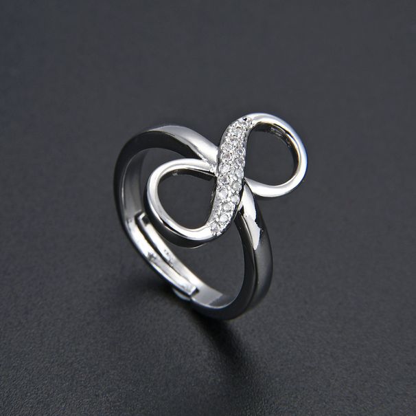 Unisex Simple Diamond Zircon CZ Infinity Symbol Ring Women's 8 Shaped Ring Opening Design Adjustable_ipsvogv.com