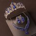 Crown headdress three piece set atmospheric champagne blue diamond birthday crown necklace earrings bride wedding dress evening dress jewelry_ipsvogv.com