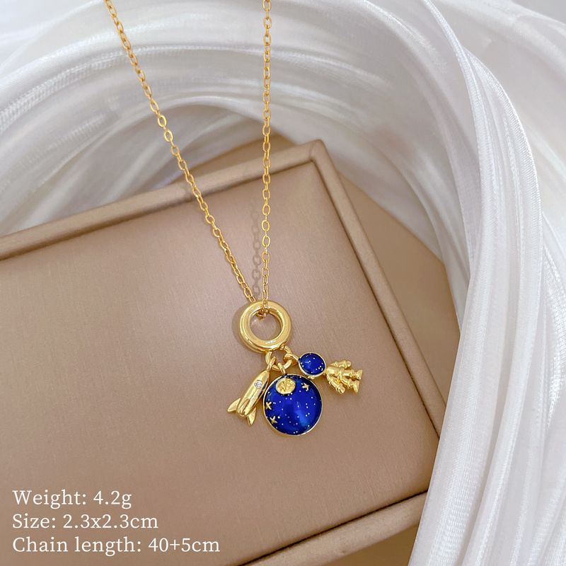 【 】 Plaet Space Rocket Light Luxury Charm Gorgeous Full Diamod Necklace Wome's Versatile Clavicle Titaium Steel_ipsvogv.com
