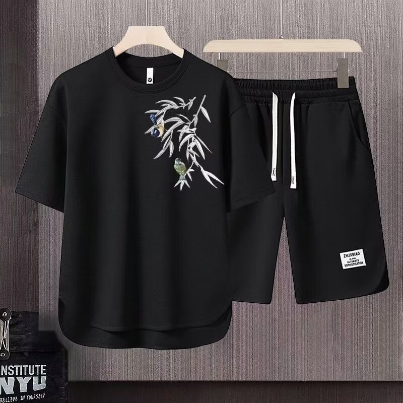 Men's Clothing 2024 Waffle Casual Summer Suit Men's Loose Teen Short sleeved T shirt Shorts Handsome Two piece Suit_ipsvogv.com