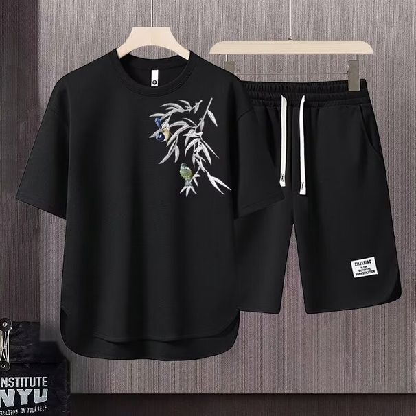 Men's Clothing 2024 Waffle Casual Summer Suit Men's Loose Teen Short sleeved T shirt Shorts Handsome Two piece Suit_ipsvogv.com