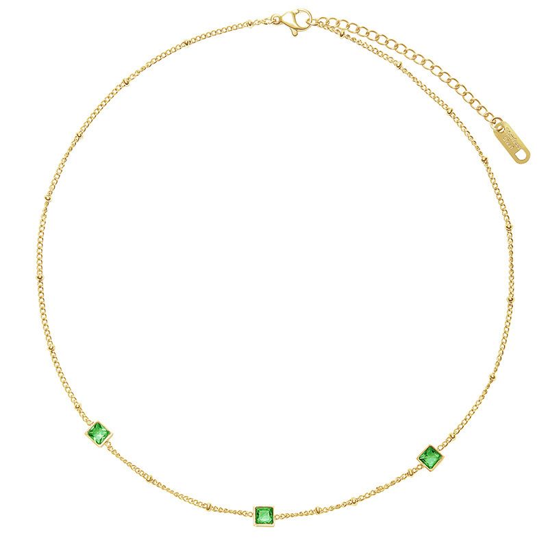 Simple Emerald Zircon Four Leaf Grass Titanium Steel Necklace , High Grade, Colorless Love Collar Chain Necklace_ipsvogv.com