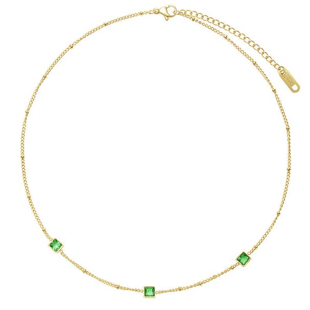 Simple Emerald Zircon Four Leaf Grass Titanium Steel Necklace , High Grade, Colorless Love Collar Chain Necklace_ipsvogv.com
