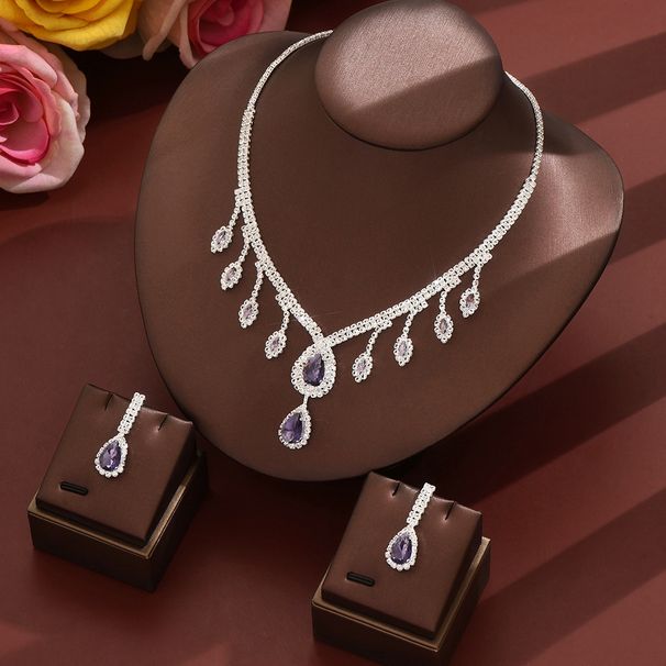 Women’s Jewelry Set Fashion Bridal Suits With Full Diamond Teardrop Shaped Diamond Necklace And Earrings Simple SuitsBridal Dress Accessories_ipsvogv.com