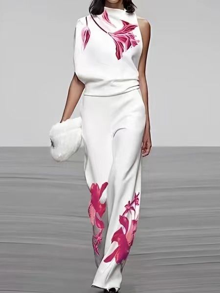 Women's Printed Turtleneck Suit - Sleeveless Two-Piece Suit | Stylish And Chic Suit_ipsvogv.com