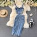 Women Sexy short camisole vest high waisted denim skirt_ipsvogv.com