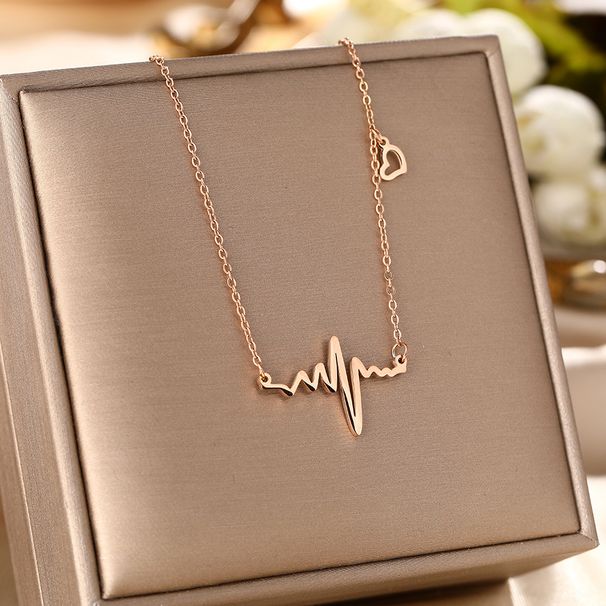 Korean Style Fashionable And Personalized Titanium Steel Necklace, Women's Electrocardiogram Pendant, Pulsating Heart,_ipsvogv.com