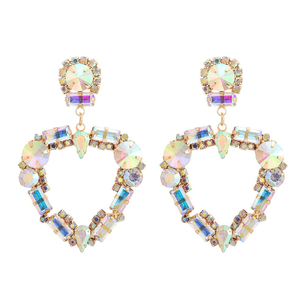 Stud Earrings Large Heart Pendant Earrings Temperament Shiny Diamond Glass Jewelry Earrings_ipsvogv.com