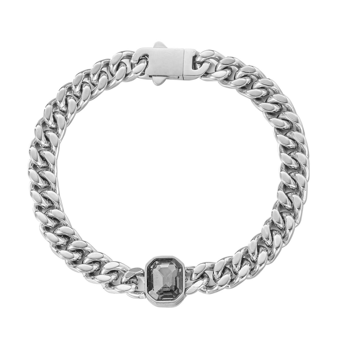 Hip Hop Titanium Steel Cuban Gray Diamond Bracelet Does Not Fade W Omen's Bracelet Versatile High End Men's Hand Jewelry_ipsvogv.com
